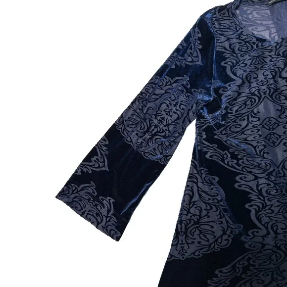 Nally and Millie Womens Velvet Burnout Tunic Top Sz M Sheer Boho Artsy Feminine - Picture 5 of 7